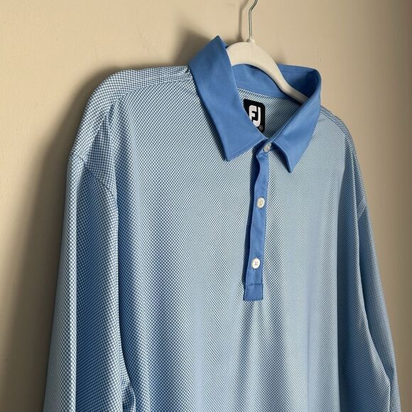 FootJoy Mens Light Blue Geometric White Box Check Short Sleeve Polo Shirt XL - Picture 4 of 9